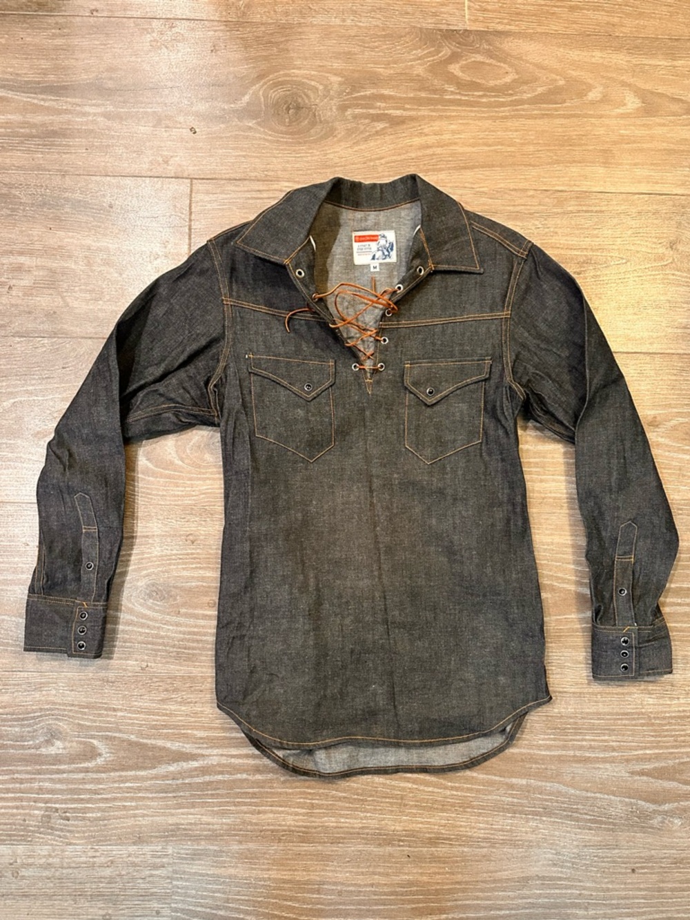 Dixon Rand “King Snake” Popover Denim Shirt Medium Western Lace-Up Made in USA